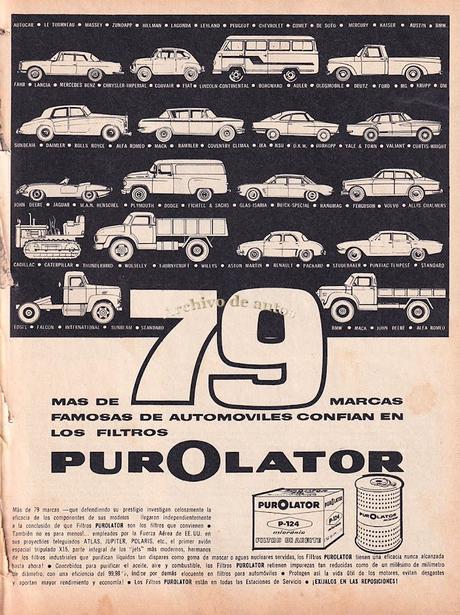 Filtros de aceite de la marca estadounidense Purolator del año 1963
