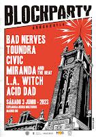 Cartel del Blockparty Arganzuela 2023 en  Explanada Negra Multiusos Madrid Río