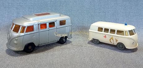 Volkswagen Kombi en dos versiones de Matchbox y Wiking