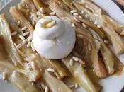 Calçots baja temperatura burrata piñones