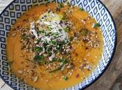 Crema calabaza, calçots leche coco