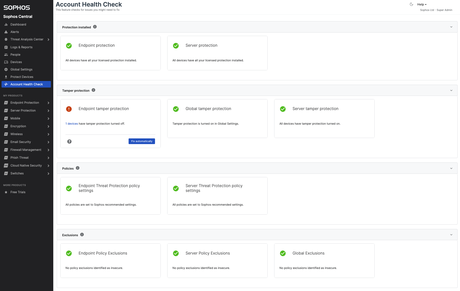 Sophos endpoint security - account health check