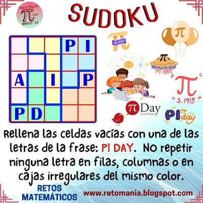 SUDOKU Desafíos matemáticos, Retos matemáticos, Problemas matemáticos, Día pi, Día de las matemáticas, pi, Sudoku, Juego de Palabras, Letrasdoku
