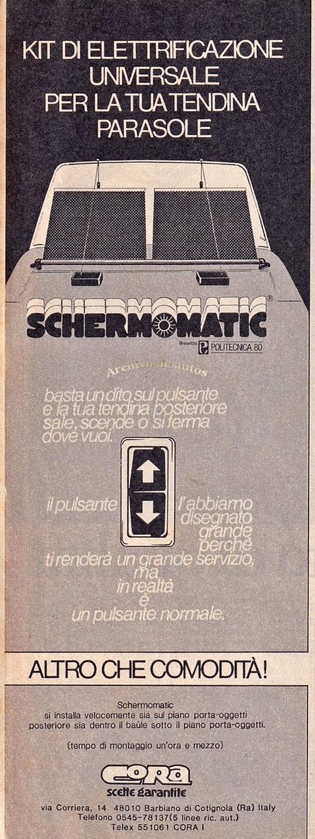 Schermomatic, parasol trasero universal con motor eléctrico de 1985