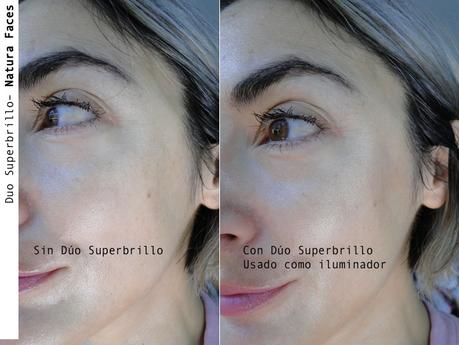 Swatches de Natura Faces: gel glitter, labiales y sombras mono.