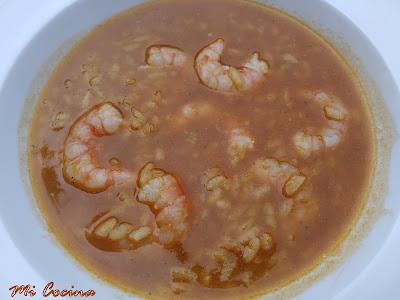 Arroz caldoso gambas rojas, 