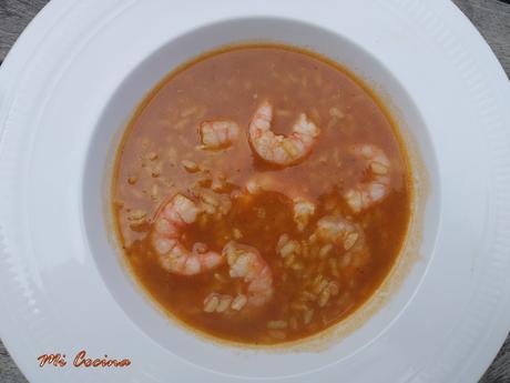 Arroz caldoso gambas rojas, 