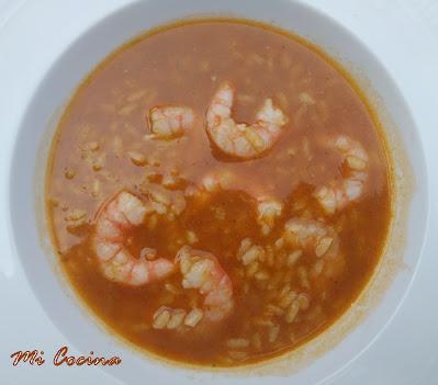 Arroz caldoso gambas rojas, 