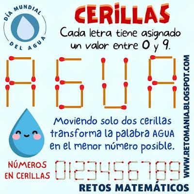 Acertijos, Desafíos matemáticos, Retos matemáticos, Problemas matemáticos,  Cerillas, Jeroglíficos, Conteo, Descubre el número, Agua, Día del agua, Día mundial del agua