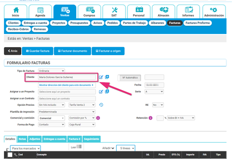 Añadir el cliente en la factura