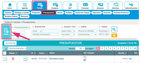 Crear un nuevo presupuesto desde Cloud Gestion software Crear un nuevo presupuesto desde Cloud Gestion software