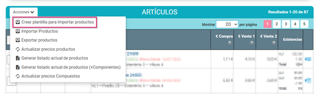 Importar artículos del almacén en Cloud Gestion, descargar plantilla Excel Importar artículos del almacén en Cloud Gestion, descargar plantilla Excel