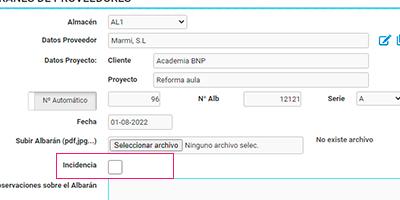Añadir los datos en incidencia al crear albarán compras Cloud Gestion Añadir los datos en incidencia al crear albarán compras Cloud Gestion