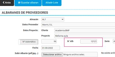 Añadir número de albarán al crear albarán compras Cloud Gestion Añadir número de albarán al crear albarán compras Cloud Gestion