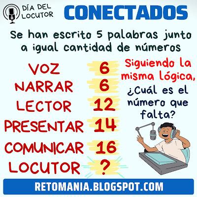 Acertijos, Descubre el número, Descubre la palabra, Desafíos matemáticos, Retos matemáticos, Juego mentales, Retos visuales, Retos virales, Juegos de letras, Juegos de palabras, Problemas matemáticos, Locutor, Día del locutor