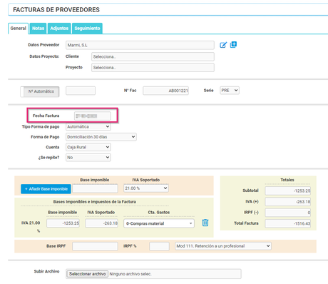 Crear factura rectificativa de proveedores con un software ERP - añadir fecha Crear factura rectificativa de proveedores con un software ERP - añadir fecha