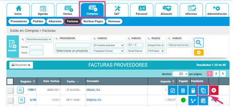 Crear factura rectificativa de proveedores con un software ERP - duplicar factura