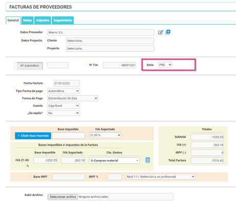 Crear factura rectificativa de proveedores con un software ERP - añadir nº serie Crear factura rectificativa de proveedores con un software ERP - añadir nº serie