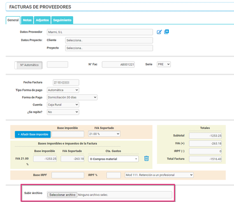 Crear factura rectificativa de proveedores con un software ERP - añadir archivo Crear factura rectificativa de proveedores con un software ERP - añadir archivo