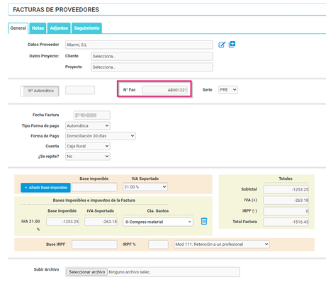 Crear factura rectificativa de proveedores con un software ERP - añadir nº factura Crear factura rectificativa de proveedores con un software ERP - añadir nº factura