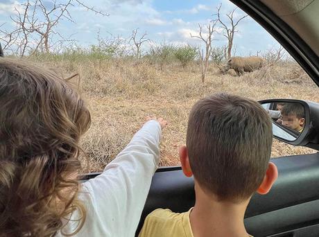 niños de safari por libre en el parque nacional de Hlane en África