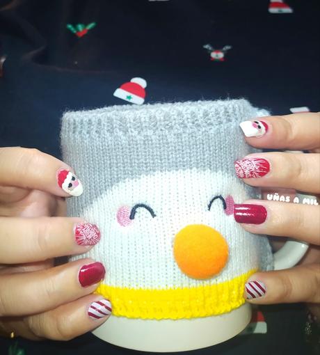 Diseño de uñas de Papa Noel para Navidad