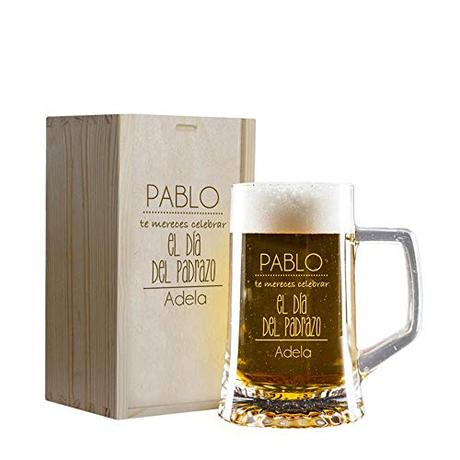 CALLE DEL REGALO Jarra de Cerveza grabada con vuestros Nombres en Estuche de Madera también Grabado