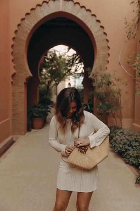 A day at the Royal Mansour Hotel Marrakech, wearing a Zara spring dress, Loewe basket bag and a chunky necklace