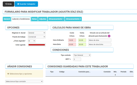 Ficha de un trabajador en Cloud Gestion