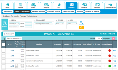 Listado pago de trabajadores en Cloud Gestion