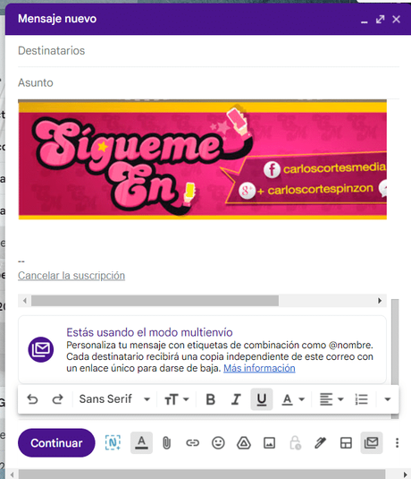 Gmail modo multienvío Gmail cambiar al modo multienvío