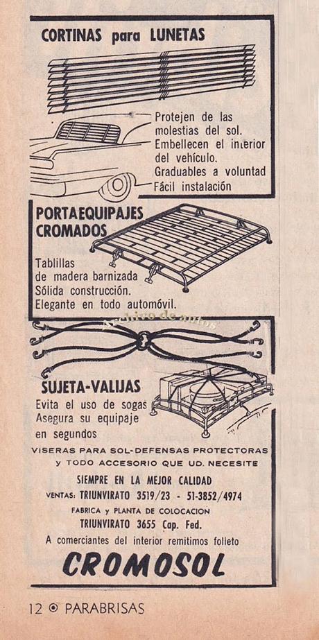 Cortina, portaequipajes y sujeta valijas ofrecidos en el año 1963
