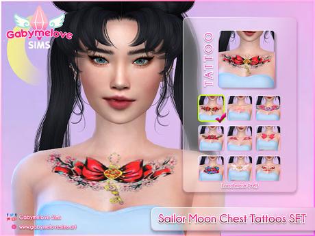 Sims 4 CC | Tattoo: Sailor Moon Chest Tattoos SET | Gabymelove Sims, Custom content, contenido personalizado, mod, mods, tatuaje, anime, animé, manga, pecho, pack, kawaii, magical, girls,