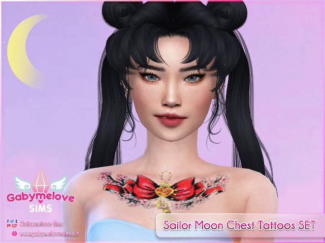 Sims 4 CC | Tattoo: Sailor Moon Chest Tattoos SET | Gabymelove Sims, Custom content, contenido personalizado, mod, mods, tatuaje, anime, animé, manga, pecho, pack, kawaii, magical, girls,