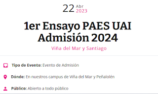1er. Ensayo de la Prueba de Acceso a la Educación Superior (PAES) de la Universidad Adolfo Ibáñez (UAI).