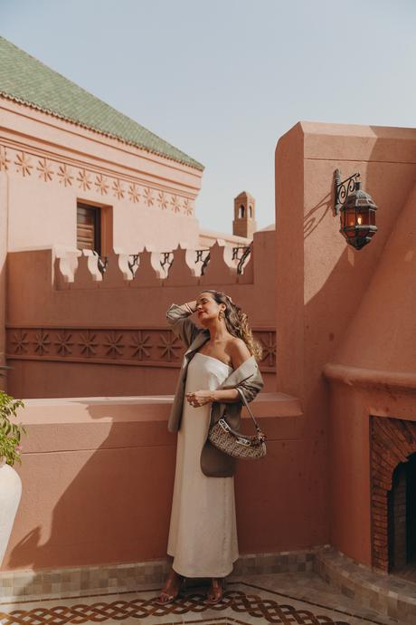 Sara from Collage Vintage wearing a sequin dress, a blazer and a Fendi bag at Marrakech