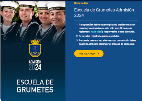 Escuela de Grumetes de la Armada de Chile, abre proceso de postulación 2024.