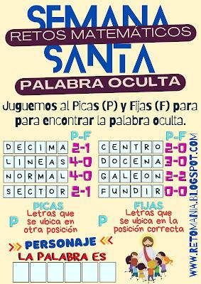 PALABRA OCULTA Desafíos matemáticos, Retos matemáticos, Problemas matemáticos, Semana Santa, Semana Mayor, Acertijos, Jeroglíficos, Buscapalabras, Palabra Oculta, Retos mentales, Retos visuales, Retos virales, Picas y Fijas