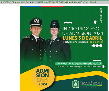 INICIO DEL PROCESO DE ADMISIÓN 2024 ASPIRANTES A OFICIALES/GENDARMES ALUMNOS Y ALUMNAS.