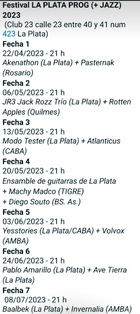 La Plata Prog Fest 2023 - Programación