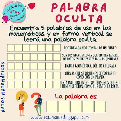 PALABRA OCULTA Desafío matemático, Reto matemático, Problema matemático, Día del Beso, Día mundial del Beso, Día Internacional del Beso, Acertijos, Acertijos matemáticos, Acertijos con solución, Juego de letras, Juego de palabras, Palabra oculta, Palabra escondida