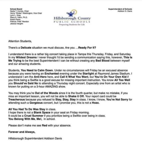 #ENTRETENIMIENTO: ¿Por? #Maestro escribió una carta para que sus #alumnos no vayan a los #conciertos de Taylor Swift | #MUSICA