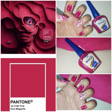 Diseño de uñas con flores en magenta, el Color Pantone del 2023