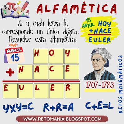 ALFAMÉTICAS Desafío matemático, Reto matemático, Problema matemático, Euler, Matemática, Día de las matemáticas, Problemas de lógica, Problemas de ingenio, Criptoaritmética, Criptosuma, Criptograma, Alfametica, Alfametik, Alfametika, Suma de letras, Suma de palabras