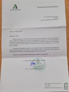 Carta de la Secretaría General de la Presidencia de la Junta de Andalucía