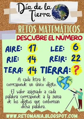 Acertijos, Desafíos matemáticos, Retos matemáticos, Problemas matemáticos, Retos visuales, Retos virales, Juegos mentales, Jeroglíficos, Jeroglíficos con solución, Descubre el número, Tierra, Día de la Tierra, Día Internacional de la Tierra, Buscapalabras, Palabra Oculta, Palabra escondida