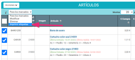 Imprimir etiquetas de los artículos en Cloud Gestion Imprimir etiquetas de los artículos en Cloud Gestion