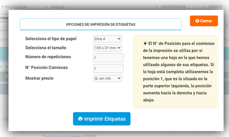 Configuración de impresión de las etiquetas de Cloud Gestion Configuración de impresión de las etiquetas de Cloud Gestion