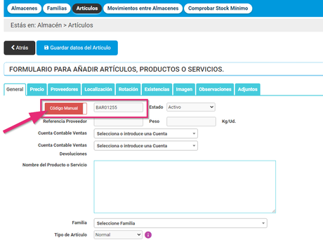 Asignar código a un artículo en Cloud Gestion Asignar código a un artículo en Cloud Gestion