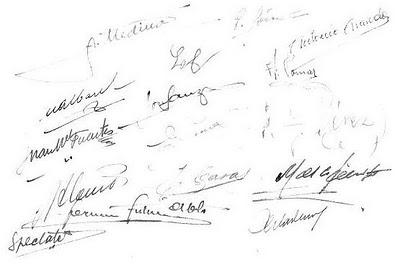 Firmas de los participantes en el Torneo Nacional de Ajedrez, celebrado en Madrid en 1943